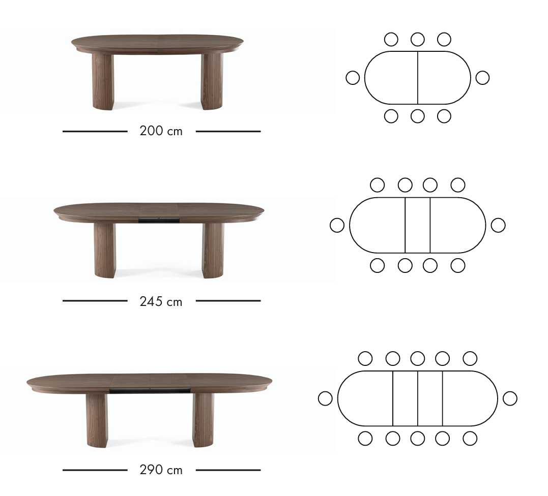Table à manger extensible Como 200–290 cm – noyer