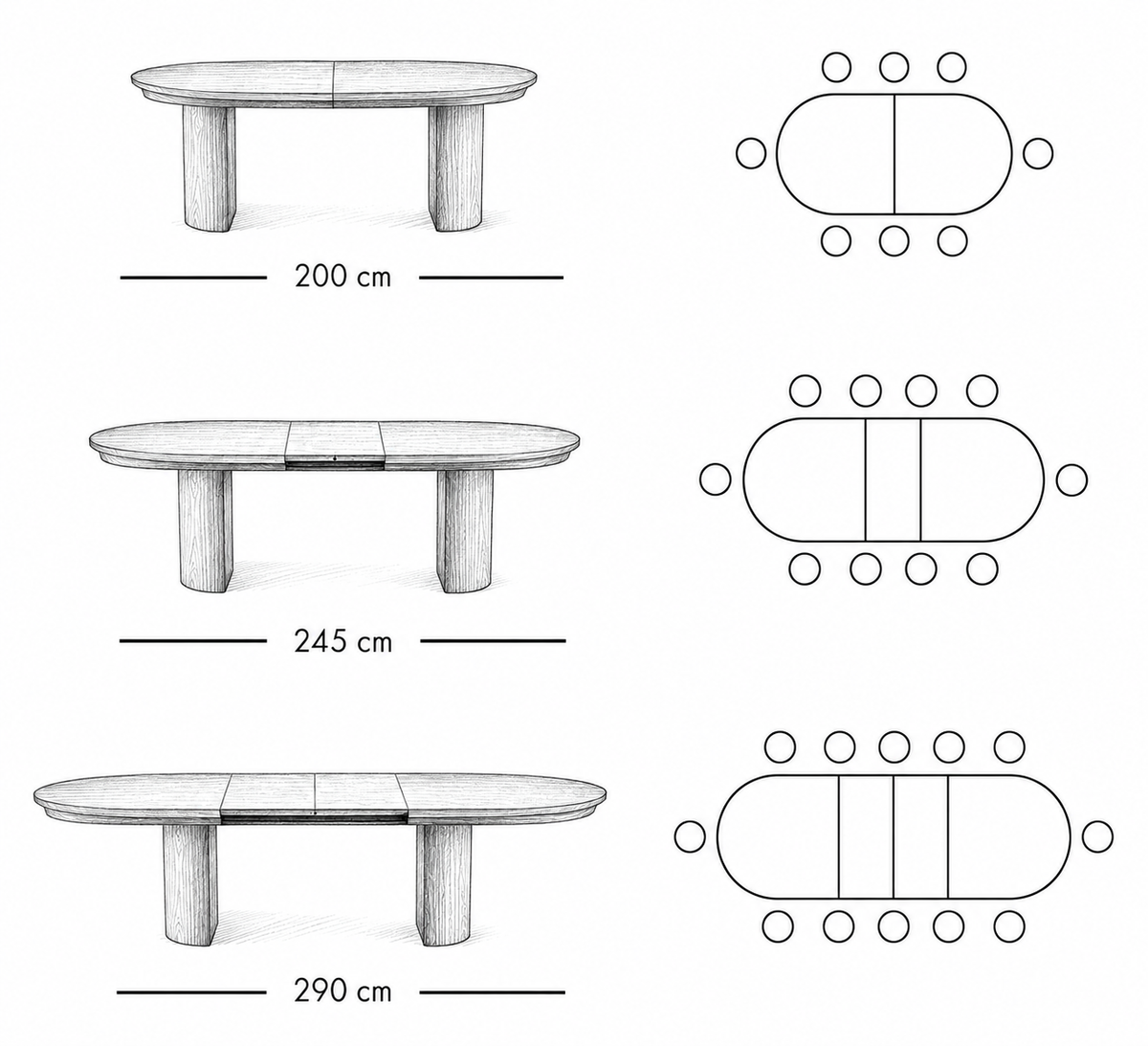 Table à manger extensible Como 200–290 cm – chêne naturel