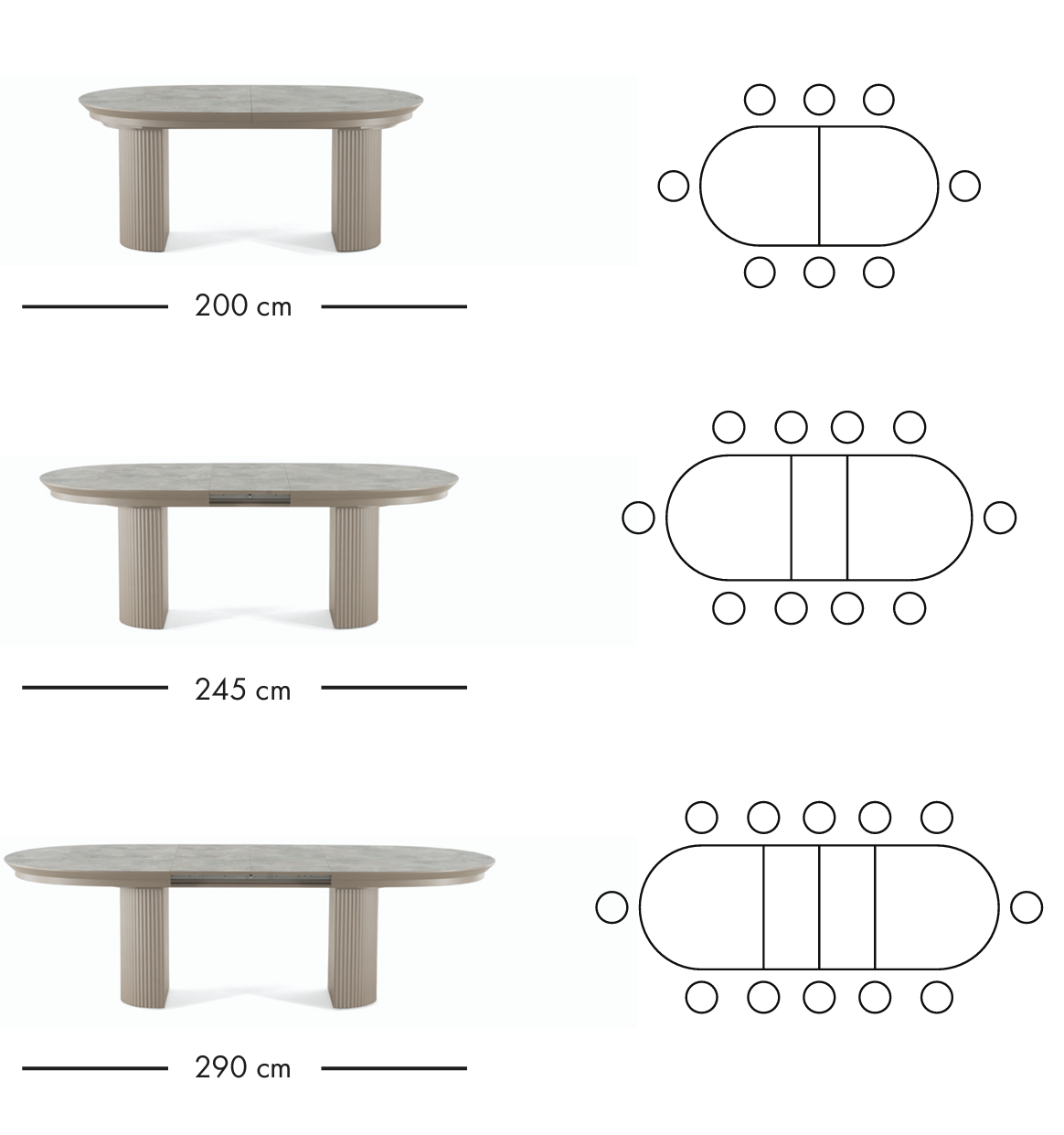Table à manger extensible Como 200–290 cm