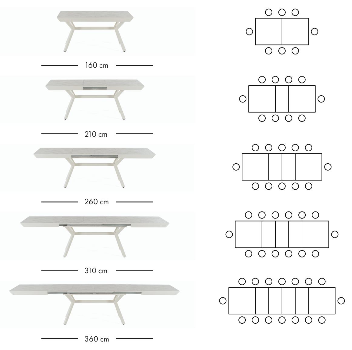 Table à manger extensible Mango 160–360 cm