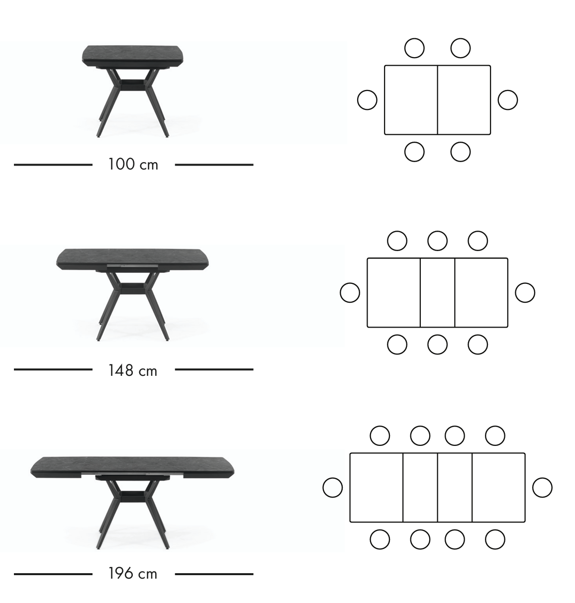 Table à manger extensible Megane 130–226 cm