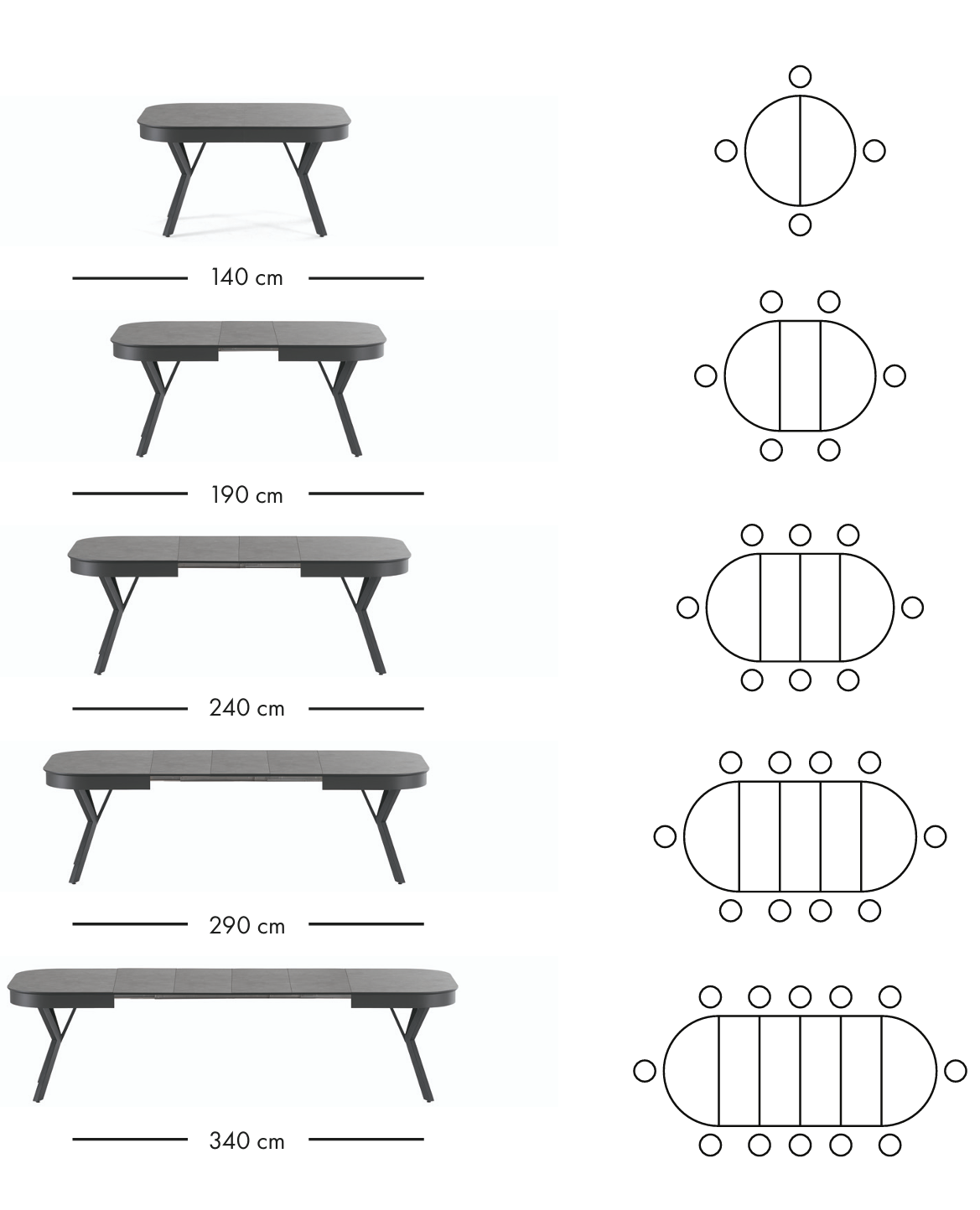 Table à manger extensible Parma 140–340 cm