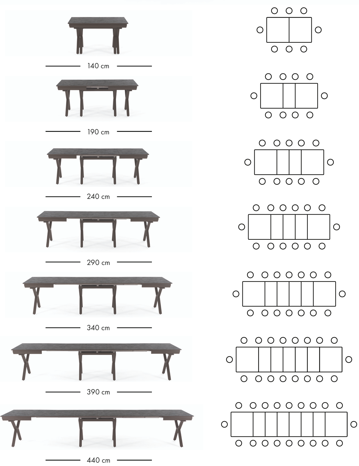 Table à manger extensible Petra 140–440 cm