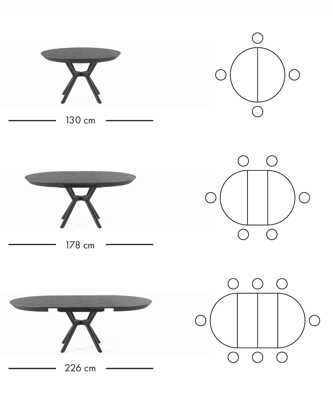Table à manger extensible ronde Star 130–226 cm